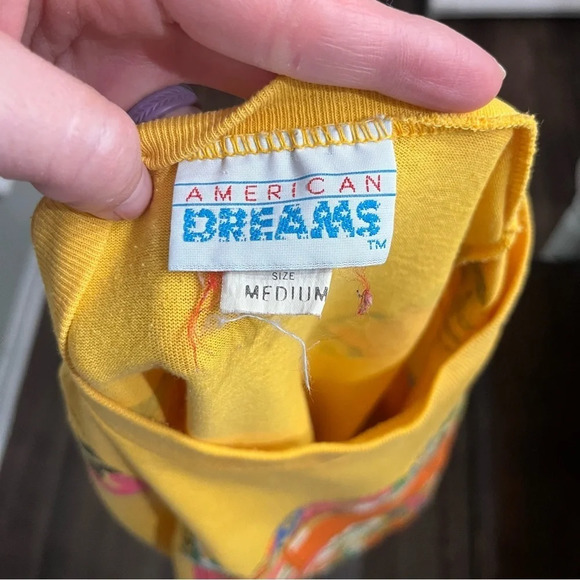 sale 90s Single Stitch Yellow Floral Overall Printed Cropped T-Shirt M - Picture 8 of 12